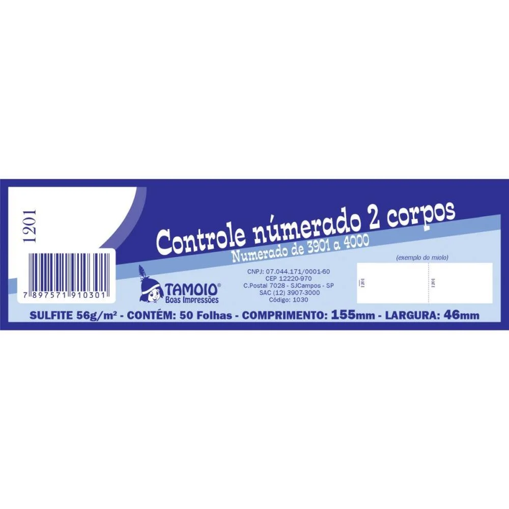 Talão Impresso CONTROLE 2 CORPOS 100FLS. TAMOIO 20 Unidades - imagem 4