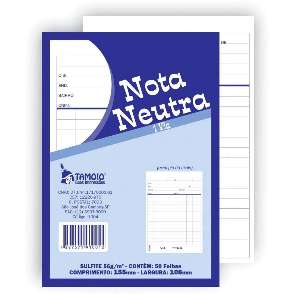 Talão Impresso NOTA NEUTRA 1/32 50FLS. 1VIA TAMOIO 20 Unidades - imagem 3