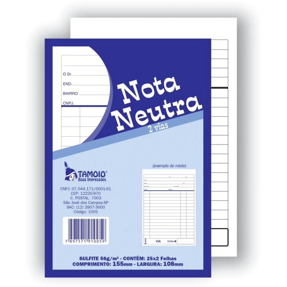 Talão Impresso NOTA NEUTRA 1/32 25X02FLS.2VIA TAMOIO 20 Unidades - imagem 3