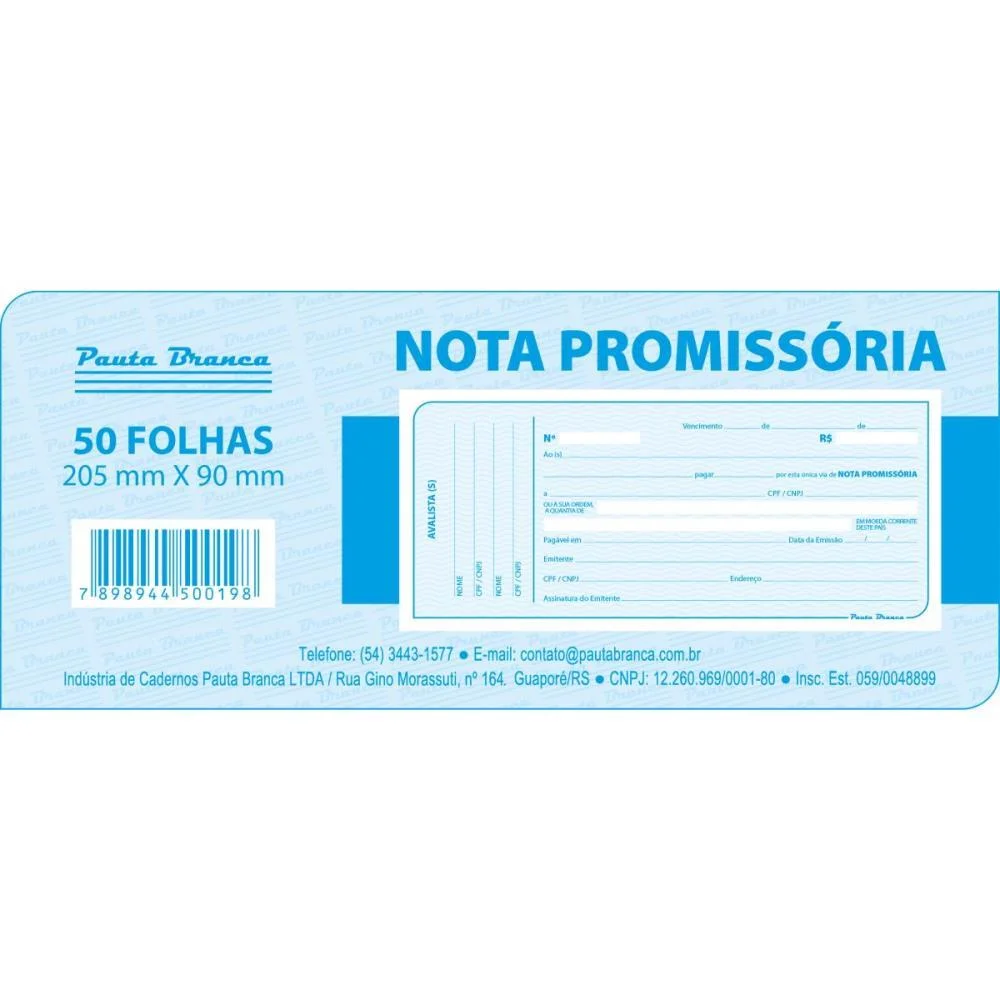 Talão Impresso NOTA PROMISSORIA 50F 205X90MM PAUTA BRANCA 20 Unidades - imagem 4
