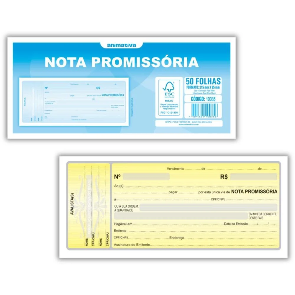Talão Impresso NOTA PROMISSORIA 50F.95X215 AM ANIMATIVA 20 Unidades - imagem 3