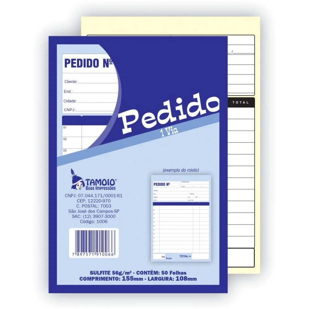 Talão Impresso DE PEDIDO 1/36 1 VIA 50 FOLHAS TAMOIO 20 Unidades - imagem 3