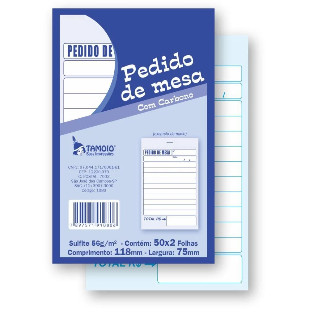 Talão Impresso DE PEDIDO MESA 2 VIAS 50 FOLHAS CARBONO TAMOIO 20 Unidades - imagem 3