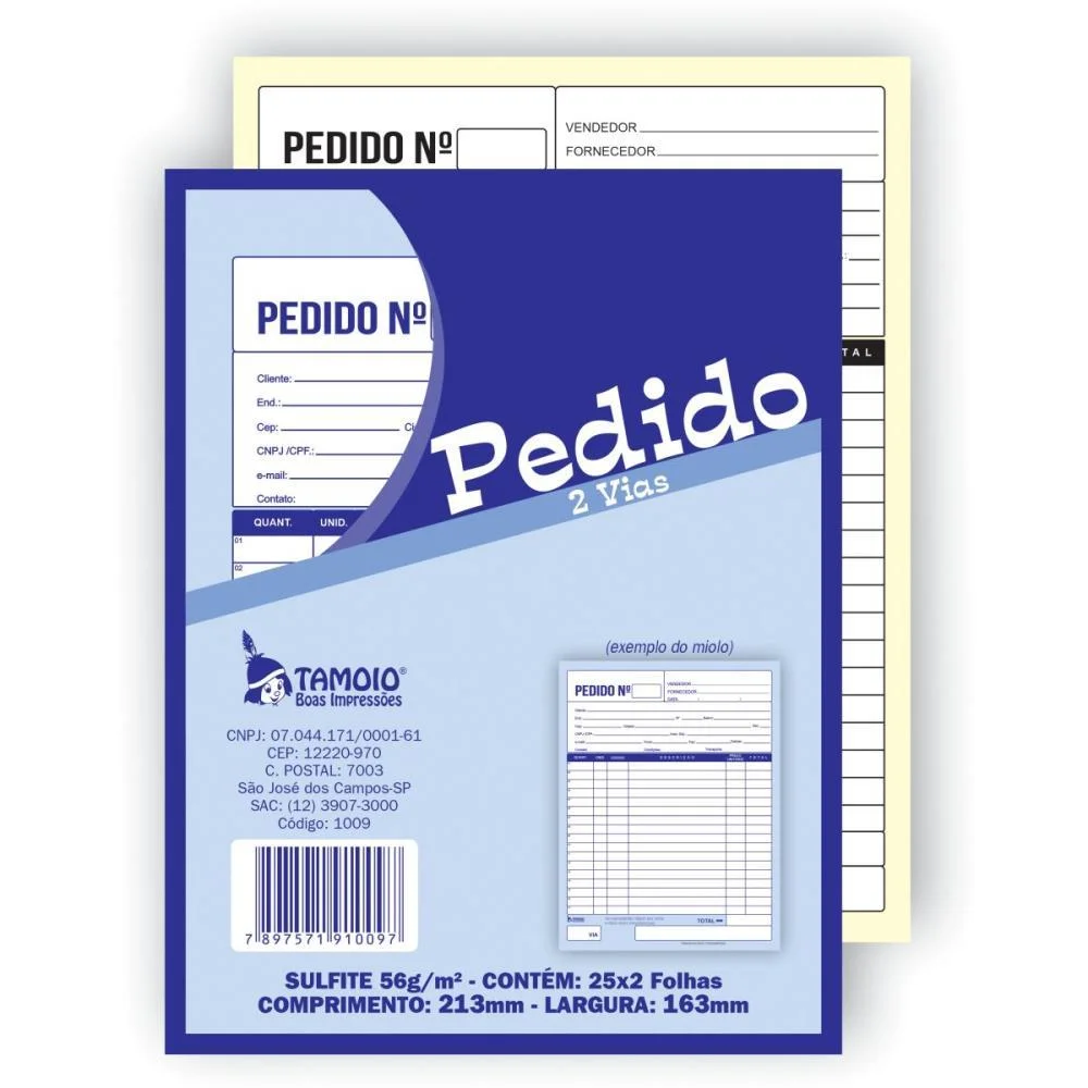 Talão Impresso DE PEDIDO 1/18 2 VIAS 25 FOLHAS TAMOIO 20 Unidades - imagem 2