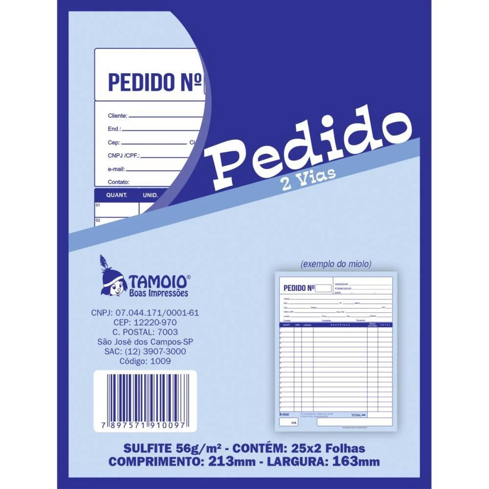 Talão Impresso DE PEDIDO 1/18 2 VIAS 25 FOLHAS TAMOIO 20 Unidades - imagem 4