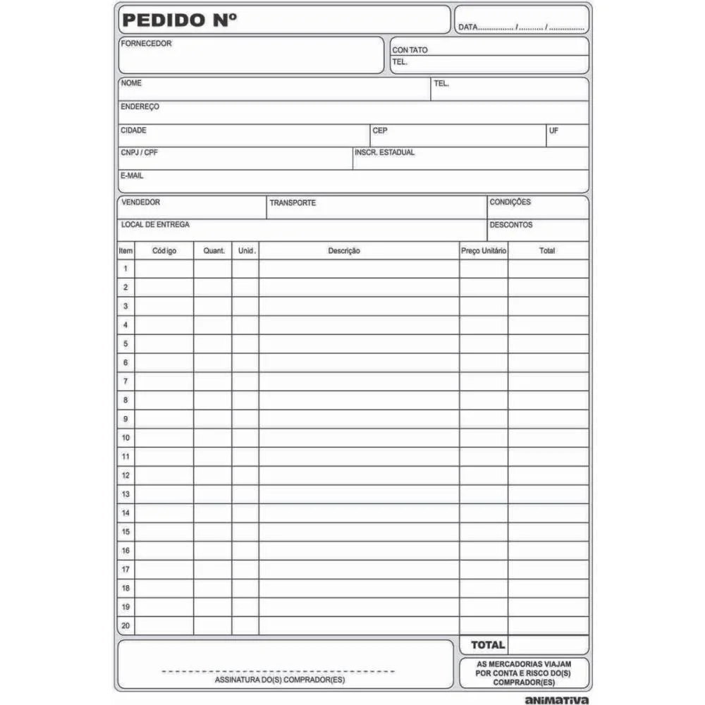 Talão Impresso DE PEDIDO 1/18 1 VIA 50 FOLHAS ANIMATIVA 20 Unidades - imagem 4