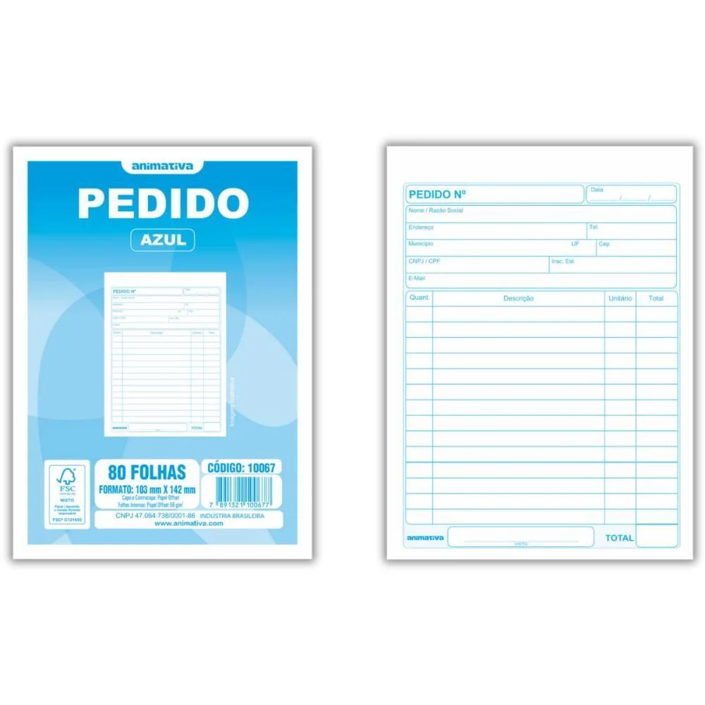 Talão Impresso DE PEDIDO 1/36 1 VIA 80 FOLHAS AZUL ANIMATIVA 20 Unidades - imagem 2