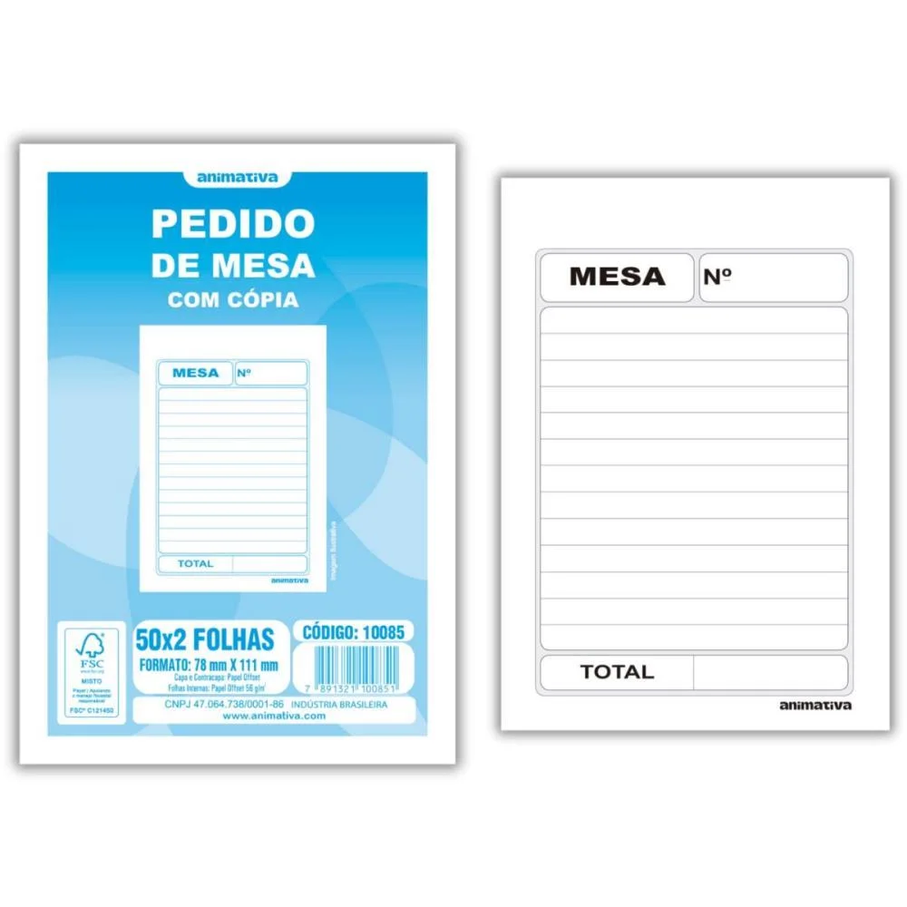 Talão Impresso DE PEDIDO MESA 2 VIAS 50 FOLHAS ANIMATIVA 20 Unidades - imagem 3