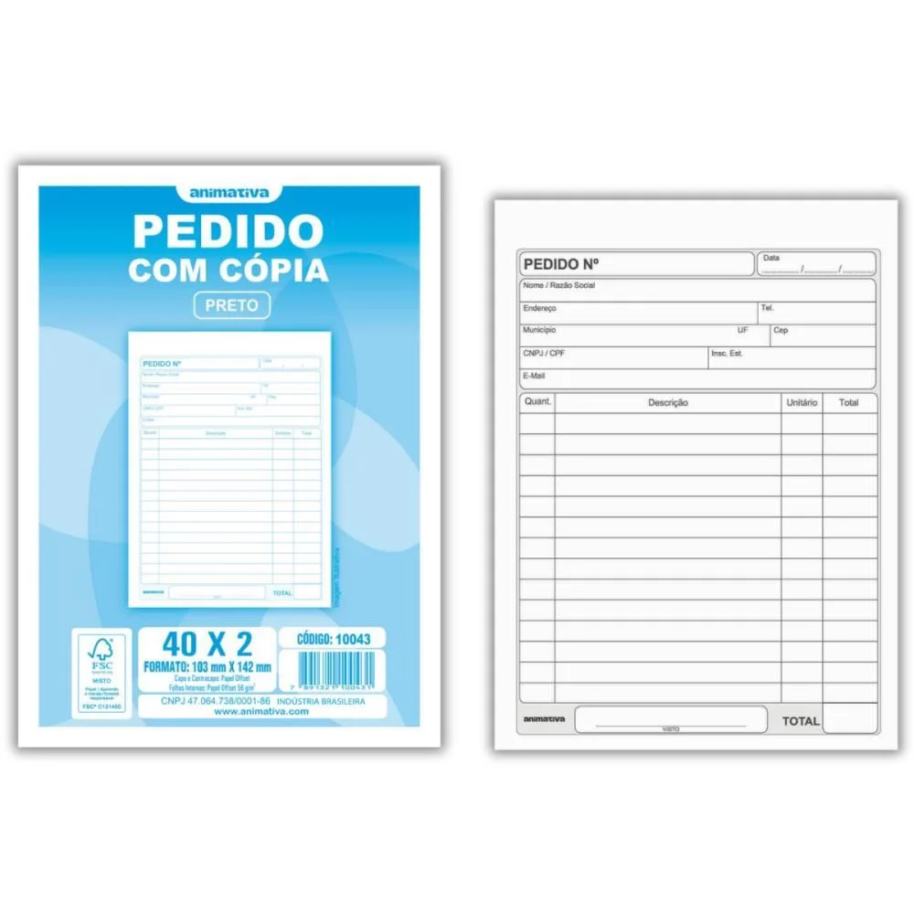 Talão Impresso DE PEDIDO 1/36 2 VIAS 40 FOLHAS ANIMATIVA 20 Unidades - imagem 3