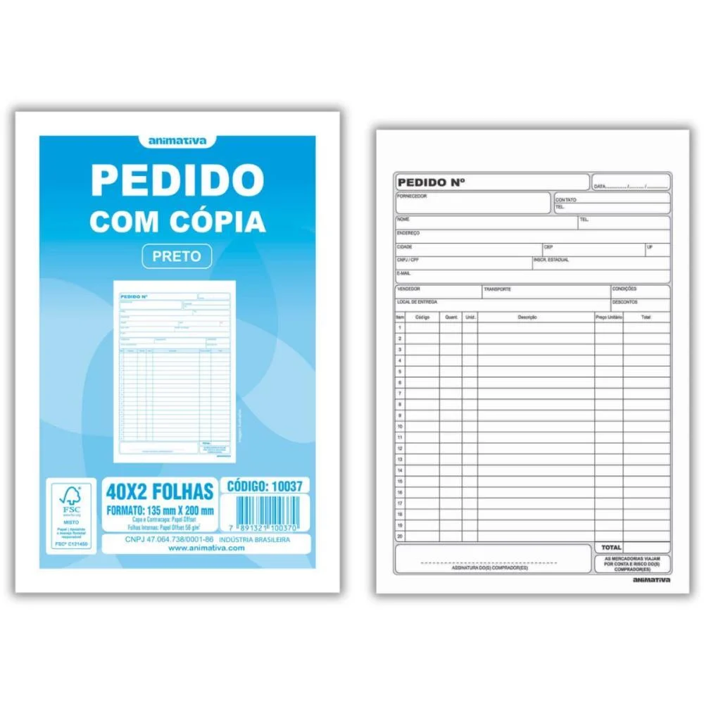 Talão Impresso DE PEDIDO 1/18 2 VIAS 40 FOLHAS ANIMATIVA 20 Unidades - imagem 2