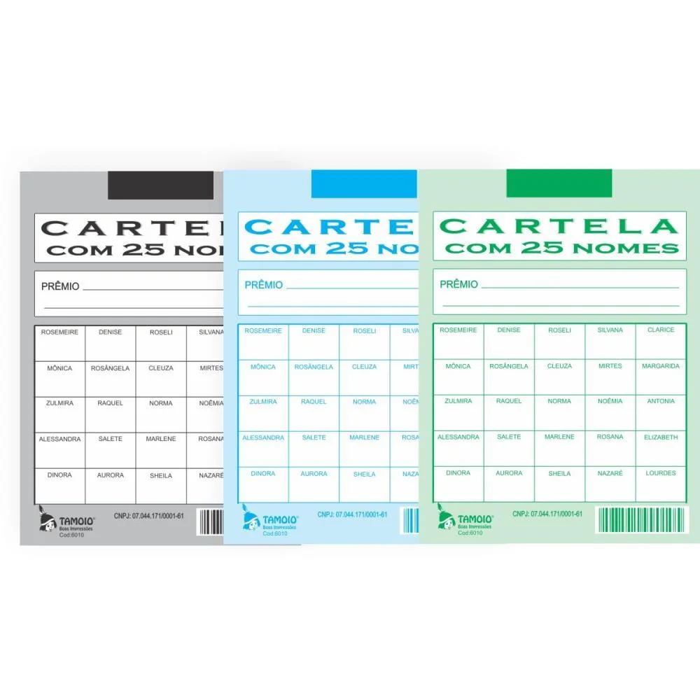 CARTELA DE RIFA C/25 NOMES PCT.C/50 CARTELAS TAMOIO (PACOTE) - imagem 2