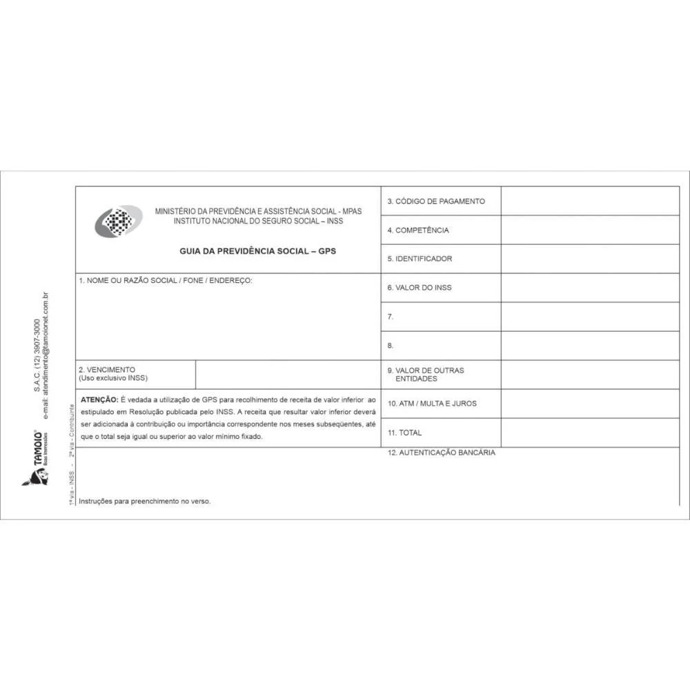 IMPRESSO PREVIDENCIA SOCIAL CARNE GPS 12X2 VIAS TAMOIO (PCT.C/10) - imagem 5