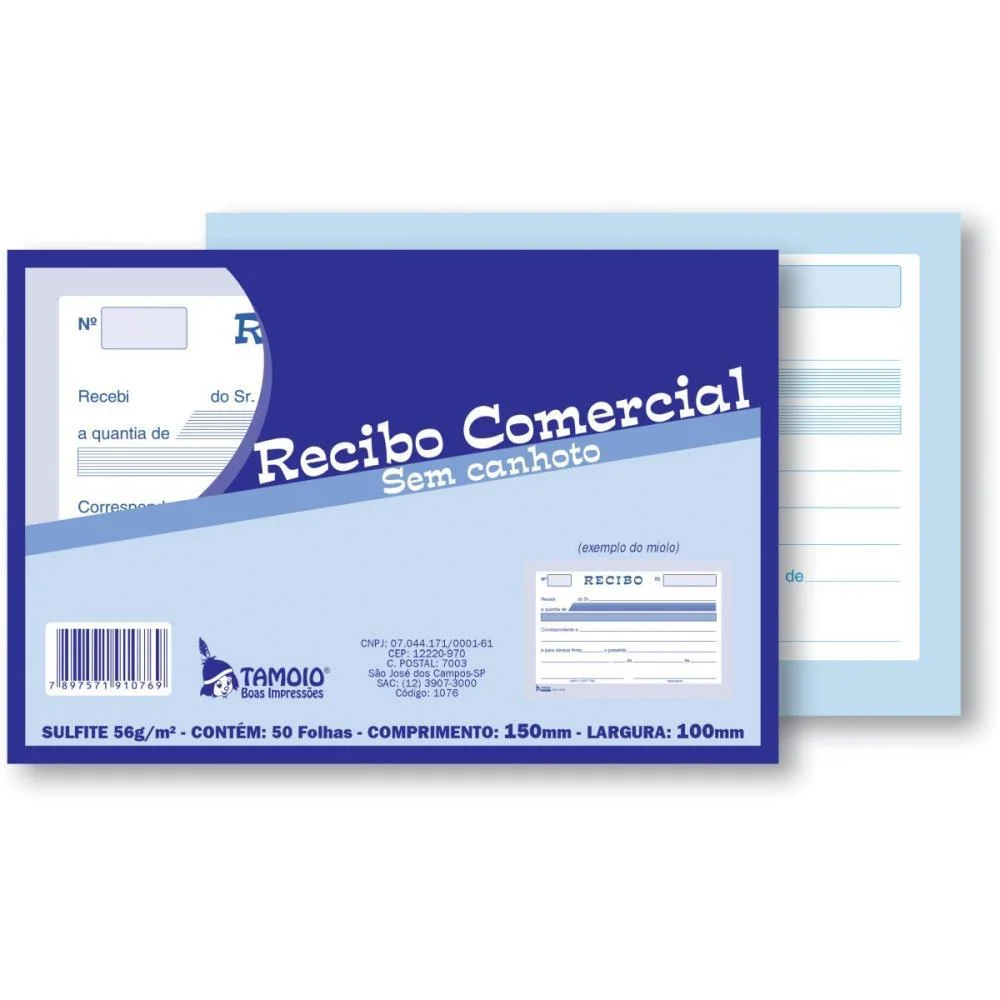 IMPRESSO RECIBO COMERCIAL SEM CANHOTO 50F TAMOIO (PCT.C/20) - imagem 2