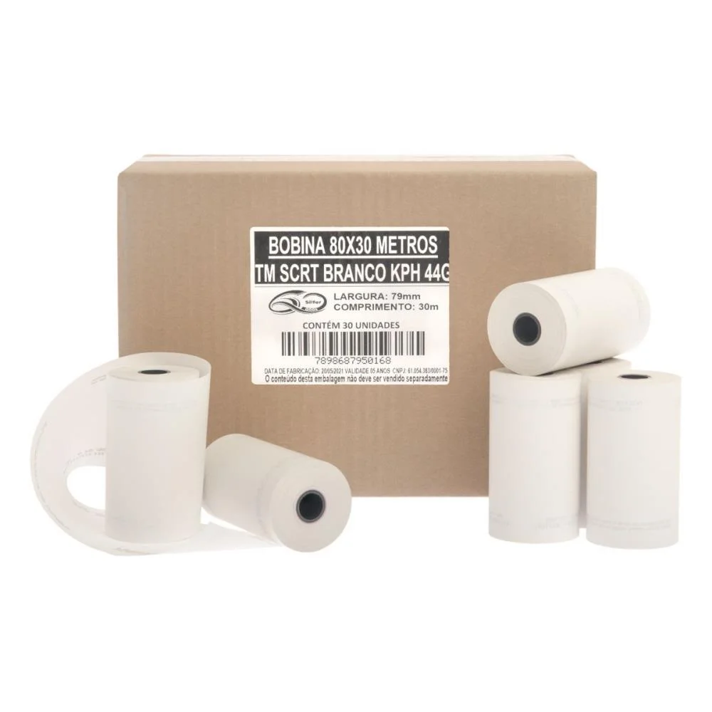 BOBINA TERMICA 80MMX30M 1 VIA BRANCA 44G SILFER (CX.C/30) - imagem 3