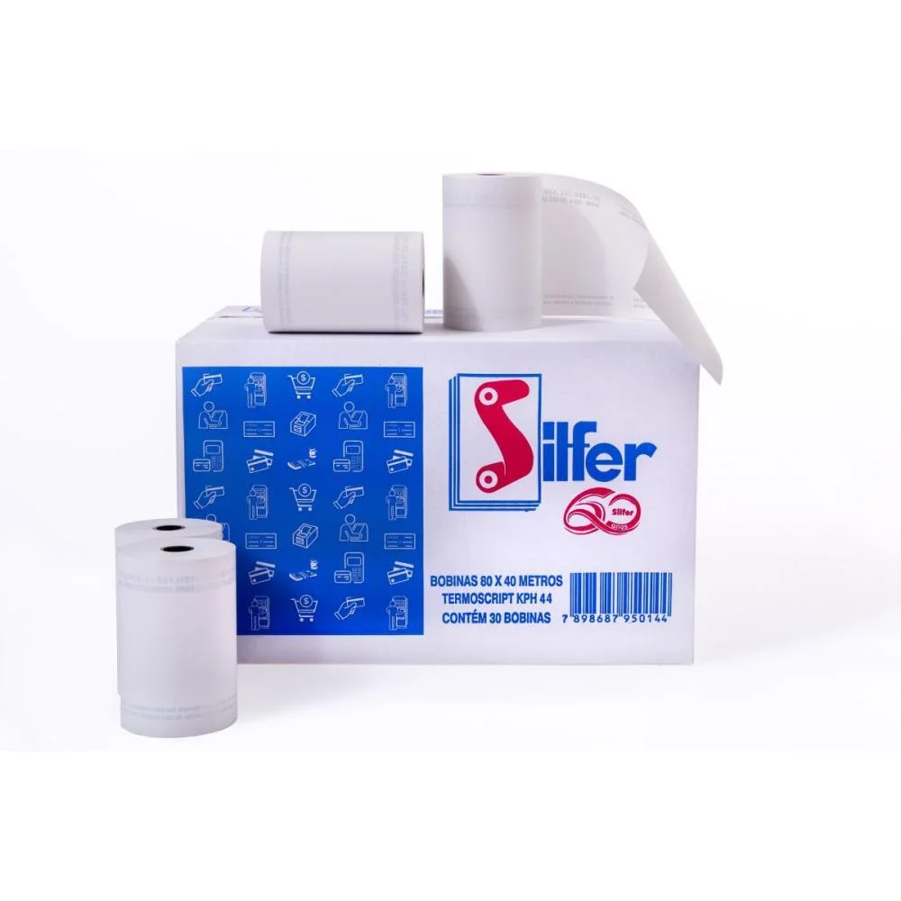 BOBINA TERMICA 80MMX40M 1 VIA BRANCA 44G SILFER (CX.C/30) - imagem 3