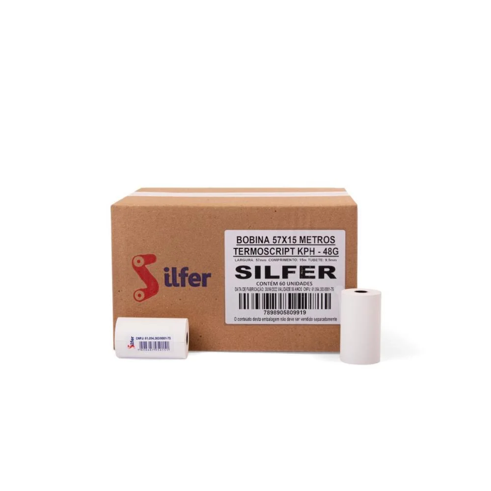 BOBINA TERMICA 57MMX15M BRANCA 48G SILFER (CX.C/60) - imagem 3