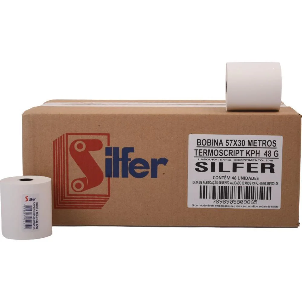 BOBINA TERMICA RELOGIO PONTO 57MMX30M BRANCA 48G. SILFER (CX.C/48) - imagem 2