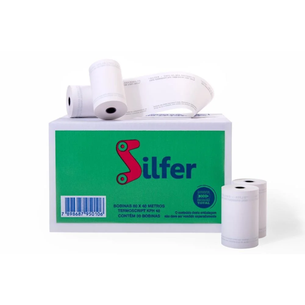BOBINA TERMICA 80MMX40M BRANCA 48G. SILFER (CX.C/30) - imagem 3