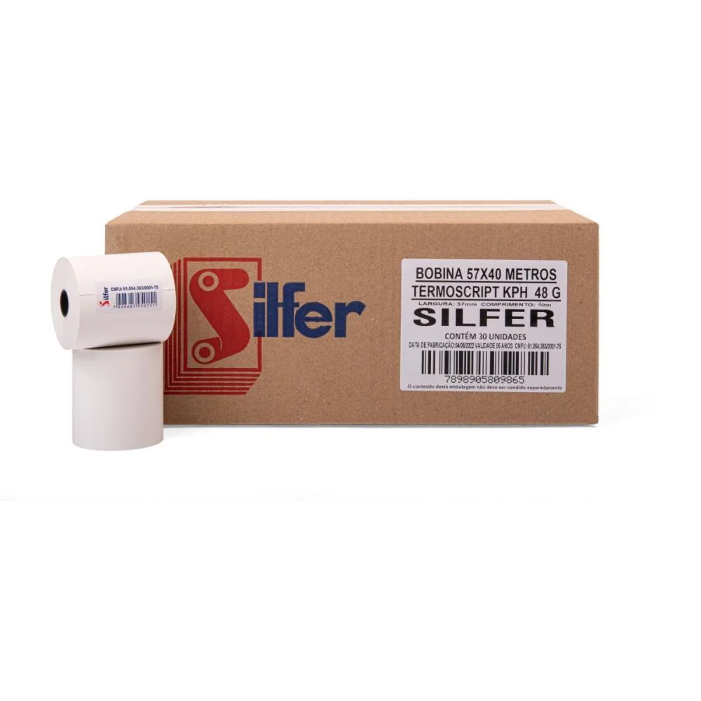 BOBINA TERMICA RELOGIO PONTO 57MMX40M BRANCA 48G. SILFER (CX.C/30) - imagem 2