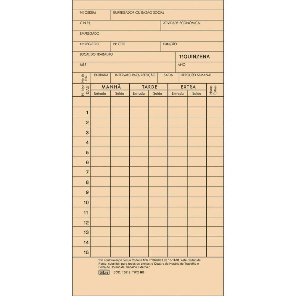 IMPRESSO CARTAO DE PONTO MENSAL PALHA 86X180MM TILIBRA (PCT.C/100) - imagem 3