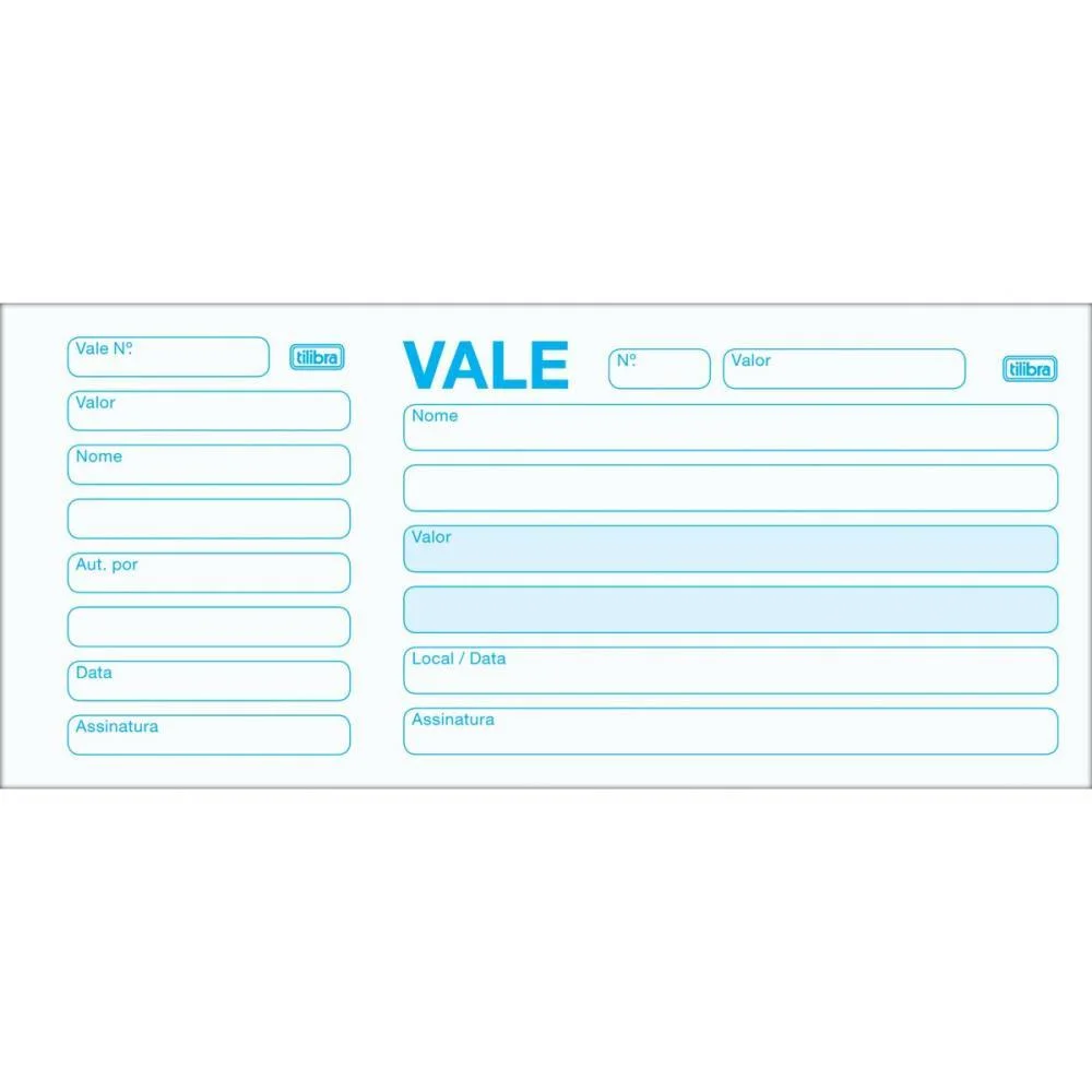 IMPRESSO VALE 100 FOLHAS COM CANHOTO TILIBRA (PCT.C/20) - imagem 2