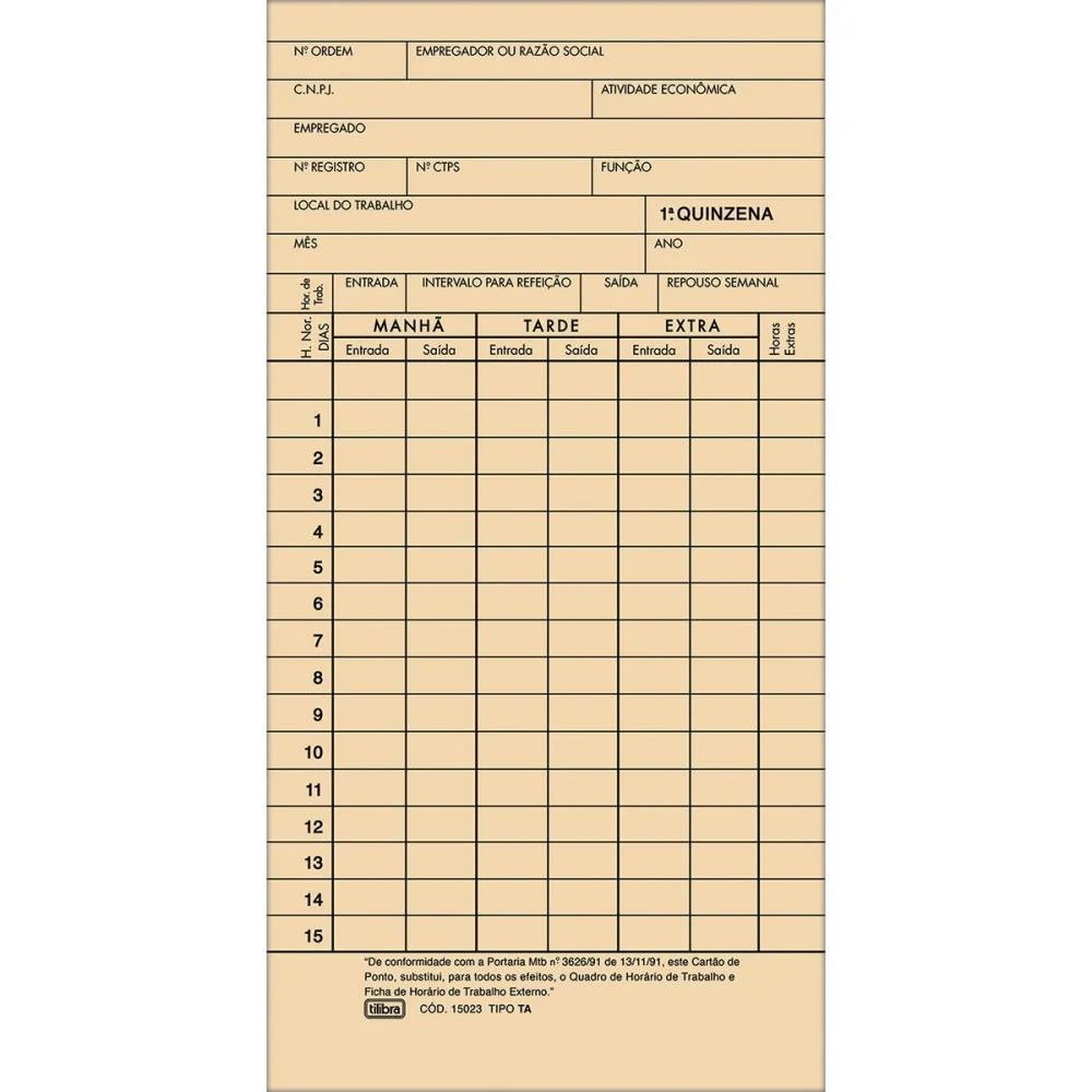 IMPRESSO CARTAO DE PONTO MENSAL TA PALHA 85X179MM TILIBRA (PCT.C/100) - imagem 4