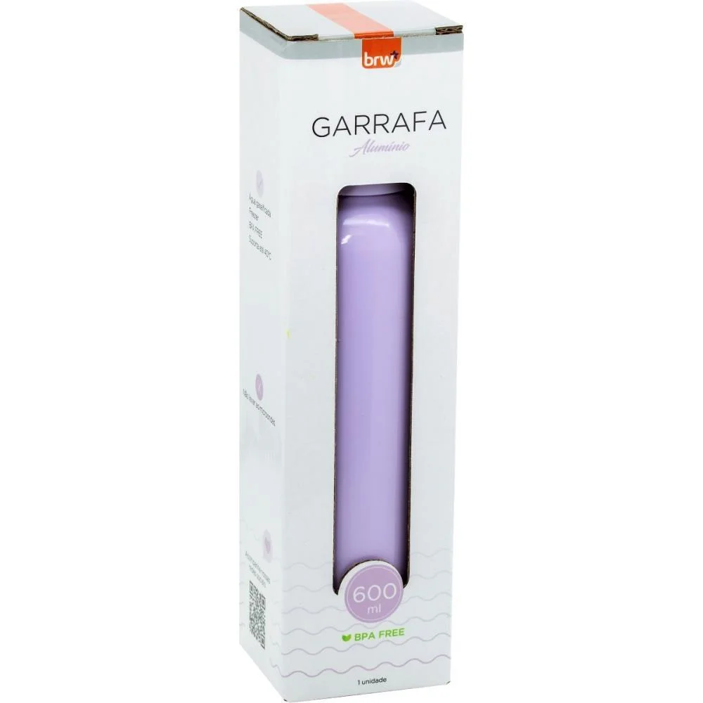 GARRAFA DE ALUMINIO C/TAMPA PLASTICA 600ML LILAS BRW (UNIDADE) - imagem 3