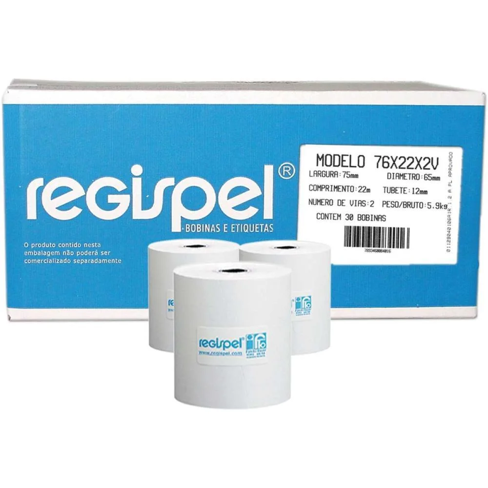 BOBINA PDV 76MMX65MM 22M. 2 VIAS REGISPEL (CX.C/30) - imagem 3
