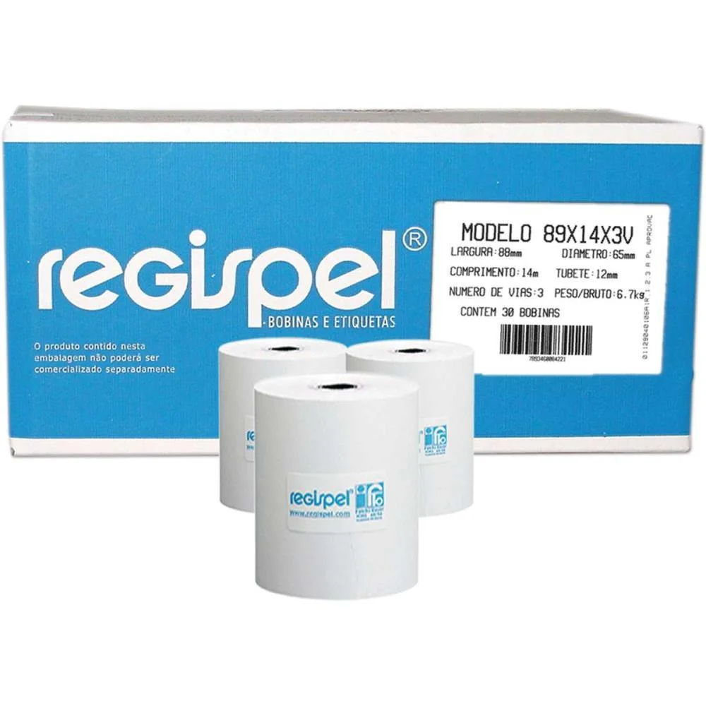 BOBINA PDV 89MMX65MM 14M. 3 VIAS REGISPEL (CX.C/30) - imagem 2