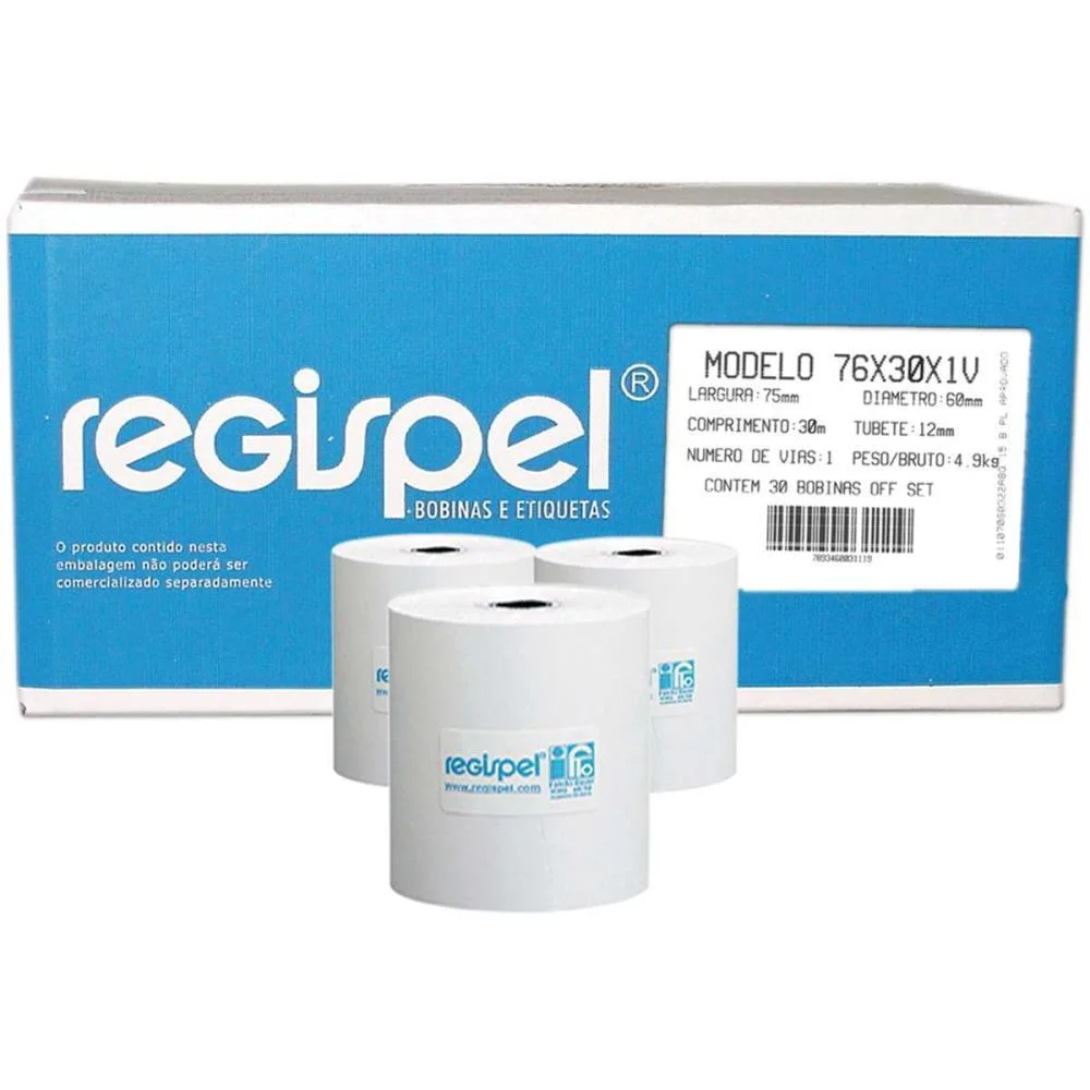 BOBINA PDV 76MMX55MM 30M. 1 VIA REGISPEL (CX.C/30) - imagem 3