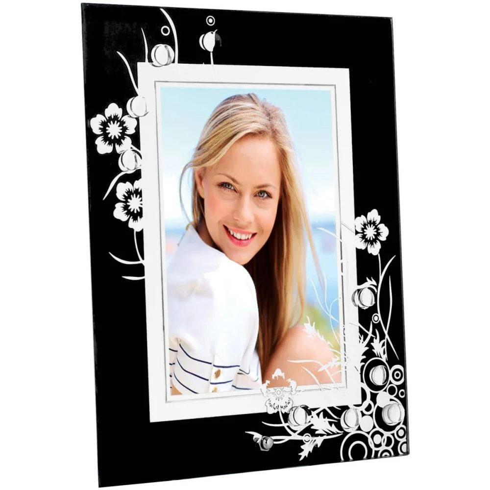 PORTA RETRATO FLORAL PRETO VIDRO 10X15CM. YANGZI (UNIDADE) - imagem 2