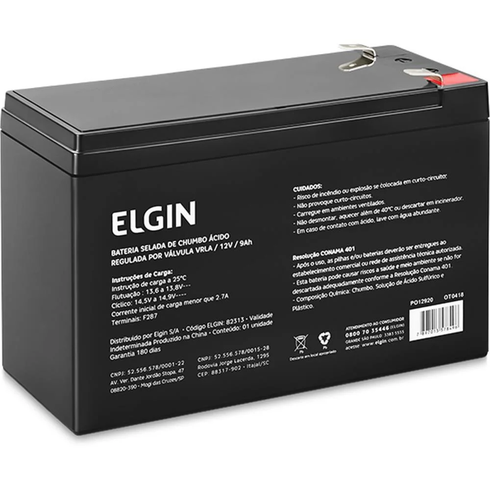 BATERIA SELADA 12V CHUMBO VRLA 9AH ELGIN (UNIDADE) - imagem 2