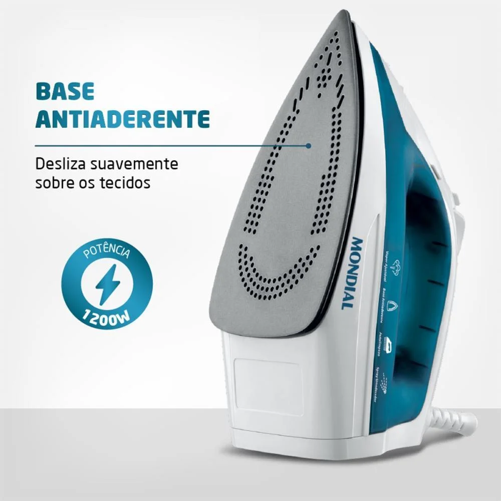 FERRO DE PASSAR A VAPOR 127V BCO/AZUL MONDIAL (UNIDADE) - imagem 4