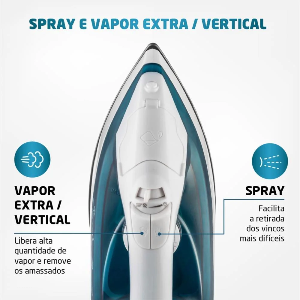 FERRO DE PASSAR A VAPOR 127V BCO/AZUL MONDIAL (UNIDADE) - imagem 5