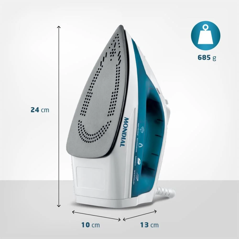 FERRO DE PASSAR A VAPOR 127V BCO/AZUL MONDIAL (UNIDADE) - imagem 9