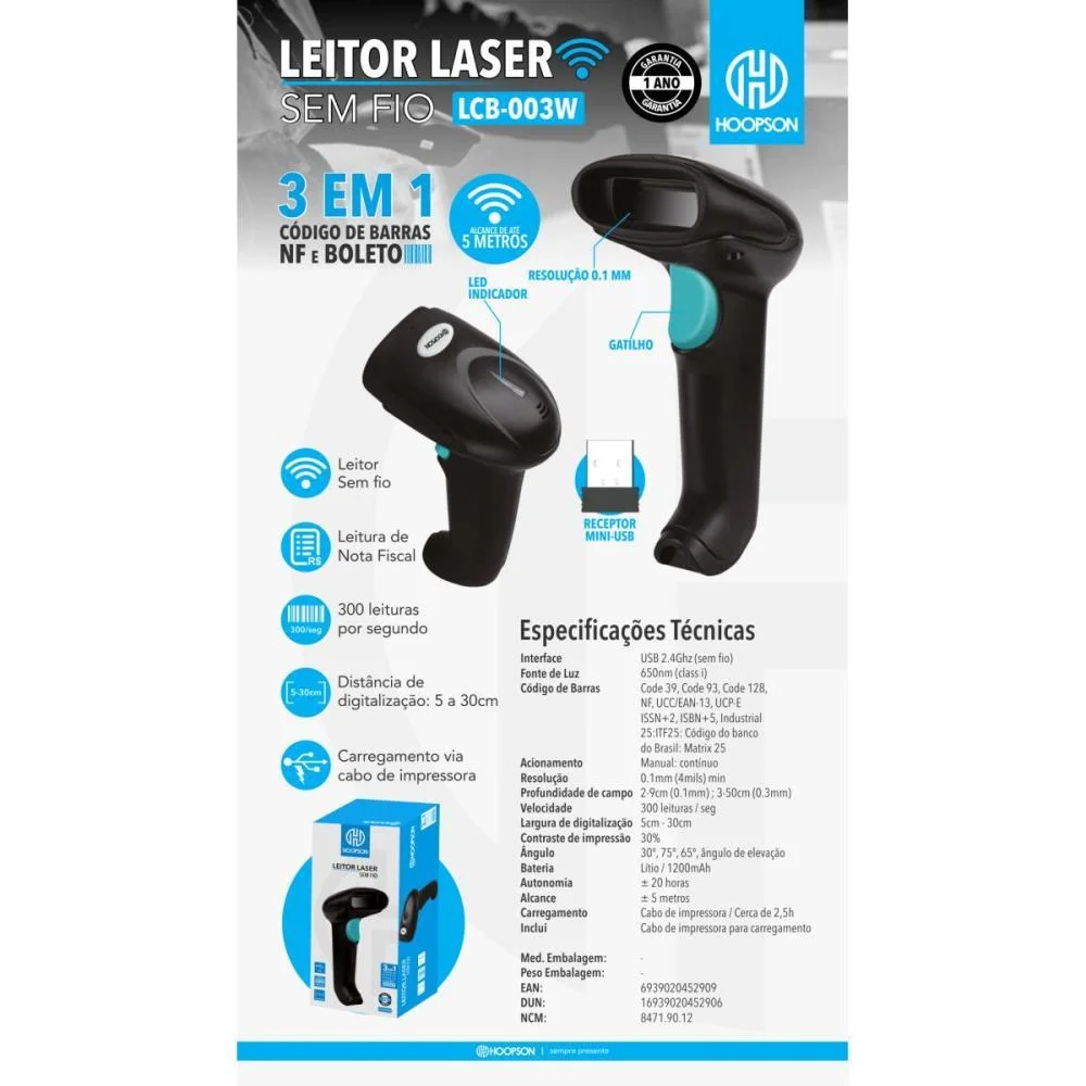 LEITOR DE CODIGO DE BARRAS LEITOR DE MAO S/FIO 3EM1 UBSPT MERCORIENTAL (UNIDADE) - imagem 4