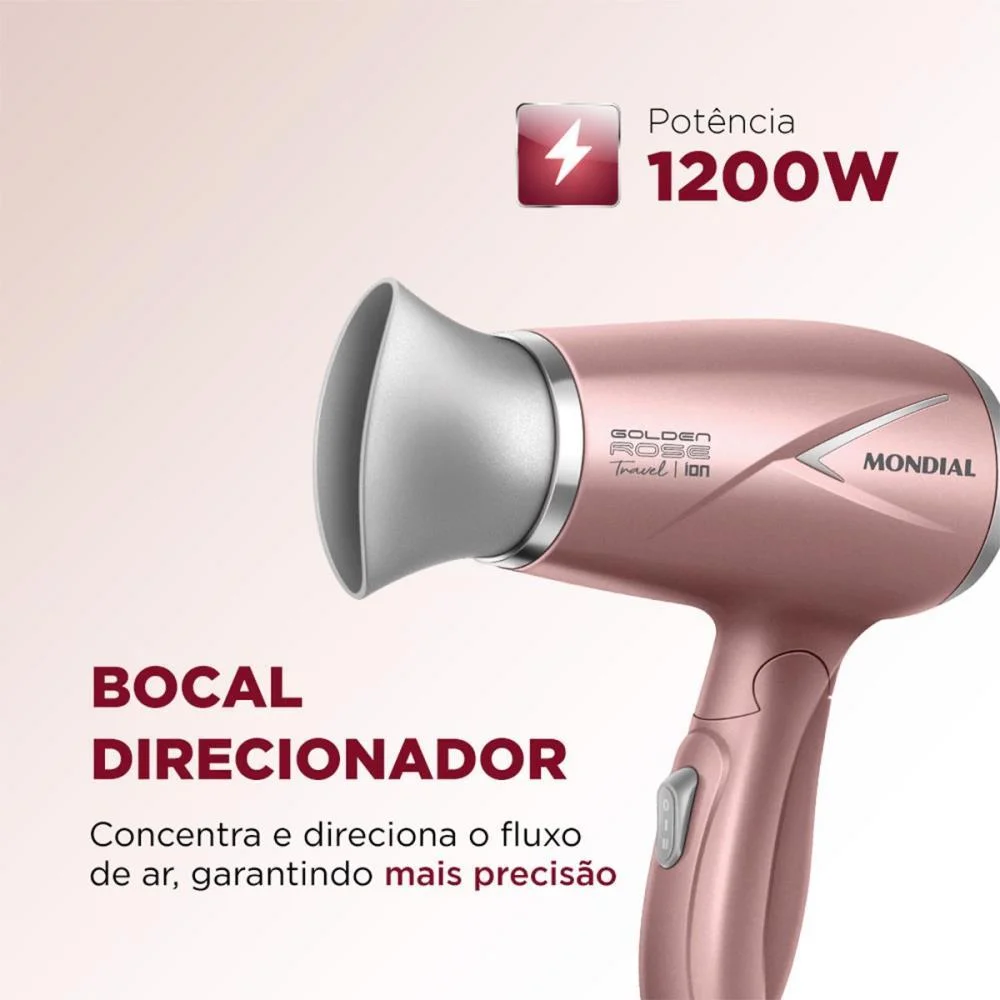 SECADOR DE CABELO GOLDEN ROSE 1200W  BIVOLT MONDIAL (UNIDADE) - imagem 4