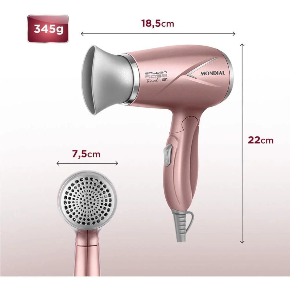 SECADOR DE CABELO GOLDEN ROSE 1200W  BIVOLT MONDIAL (UNIDADE) - imagem 8
