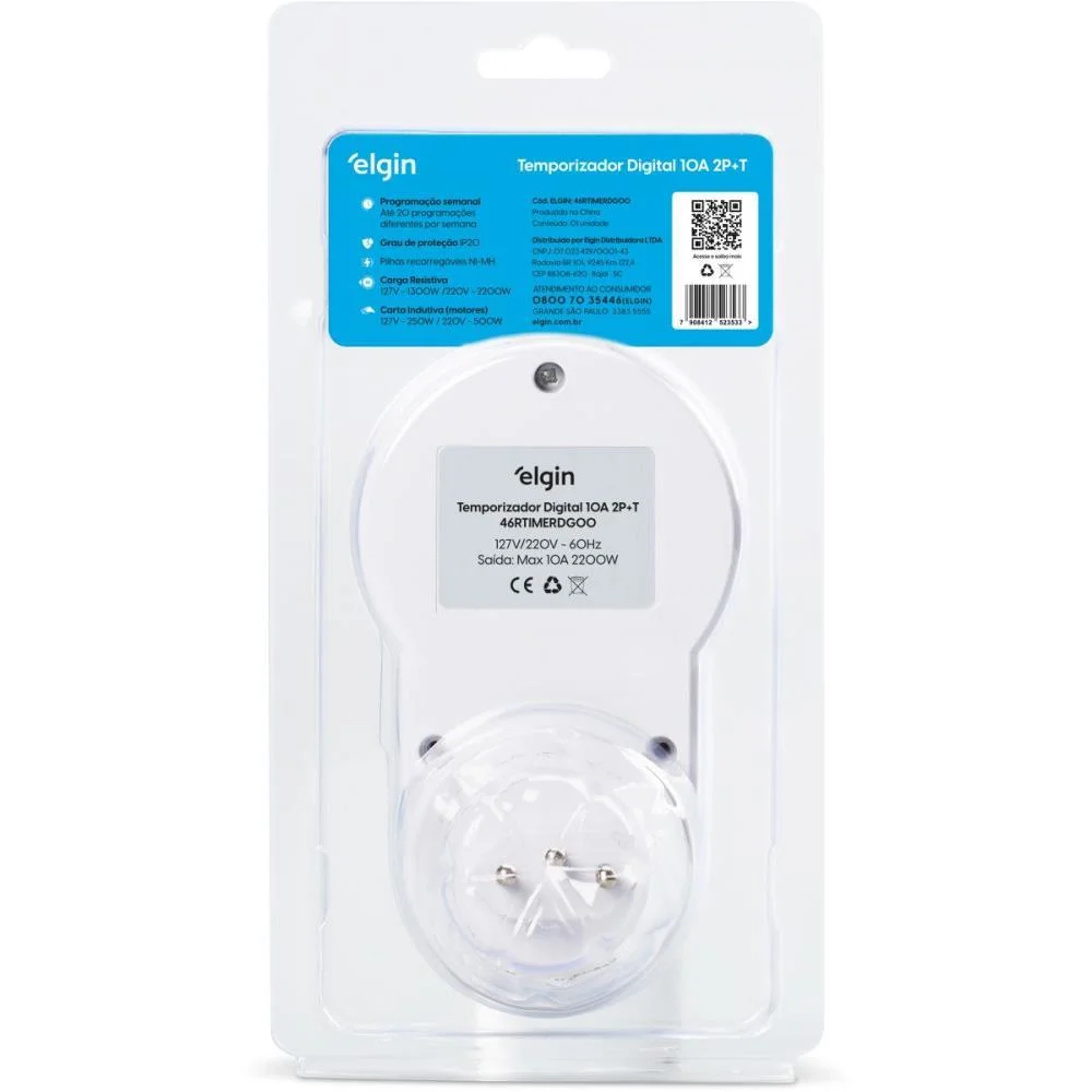 TIMER TEMPORIZADOR DIGITAL 10A 2P+ T ELGIN (UNIDADE) - imagem 3