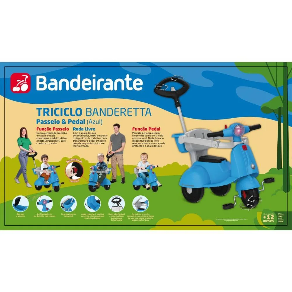 TRICICLO BANDERETTA PASSEIO/PEDAL AZUL BANDEIRANTE (UNIDADE) - imagem 15