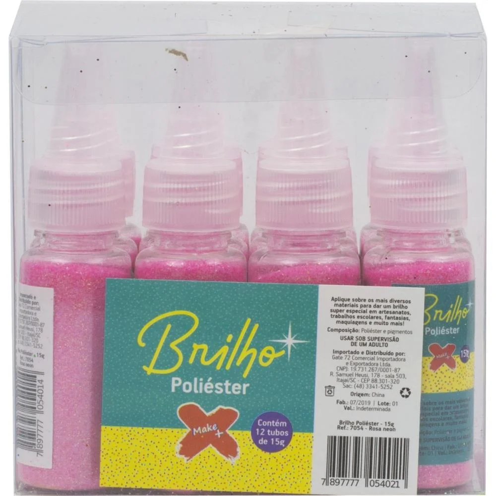 GLITTER POLIESTER BISNAGA 15GR. ROSA NEON MAKE+ (CX.C/12) - imagem 4