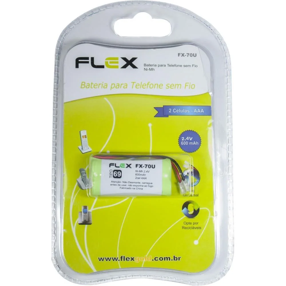 BATERIA TELEFONE S/ FIO 2.4V 600MAH PLUG UNIVER FLEX (UNIDADE) - imagem 4