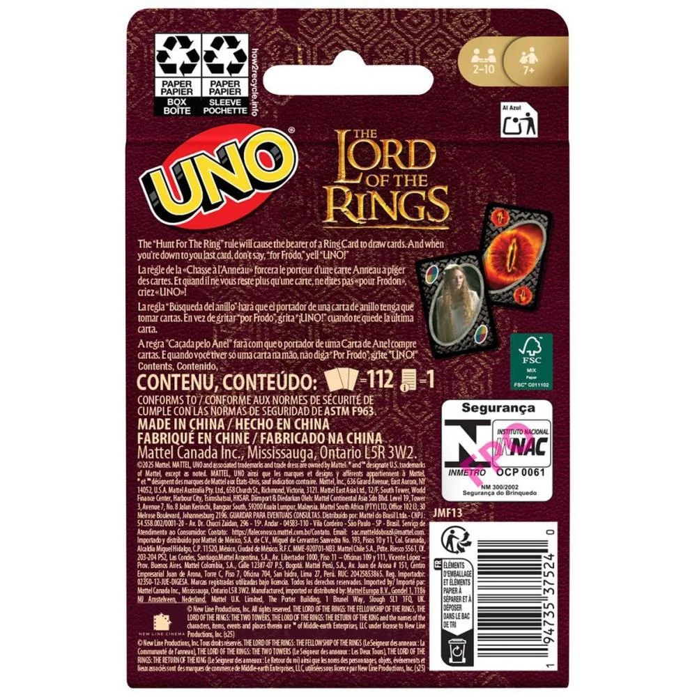 JOGO DE CARTAS UNO SENHOR DOS ANEIS MATTEL (UNIDADE) - imagem 9