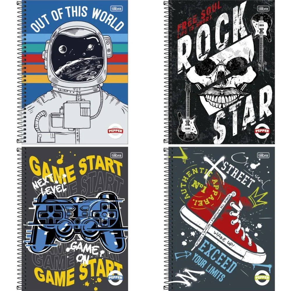 CADERNO 12X1 CAPA DURA PEPPER MASCULINO 192 FOLHAS TILIBRA (PCT.C/04) - imagem 3