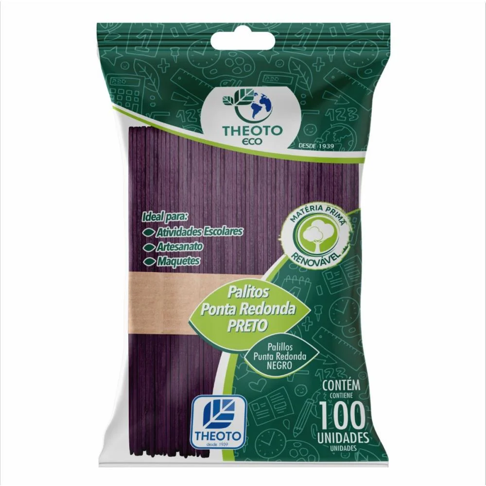 PALITO DE MADEIRA P/SORVETE PONTA REDONDA PRETO THEOTO (PCT.C/100) - imagem 2