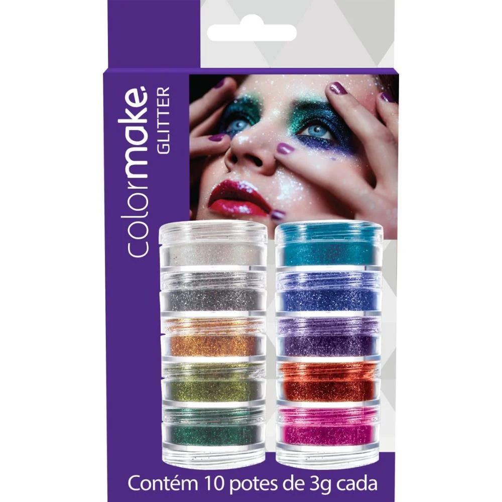 Pintura Facial Po Glitter 3G.10 Cores (S) Colormake (Blister) - imagem 3