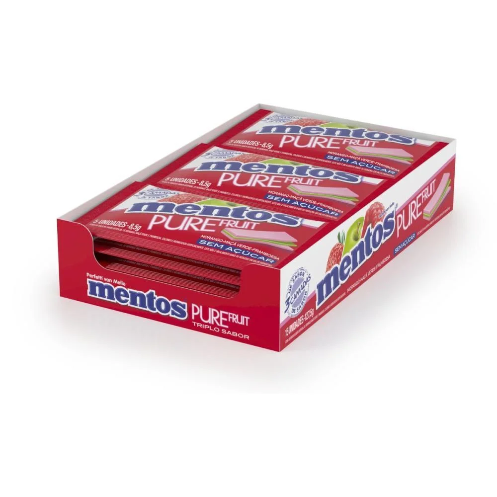 GOMA DE MASCAR MENTOS PURE FRUIT 8,5G PERFETTI VAN MELLE (DP.C/15) - imagem 3