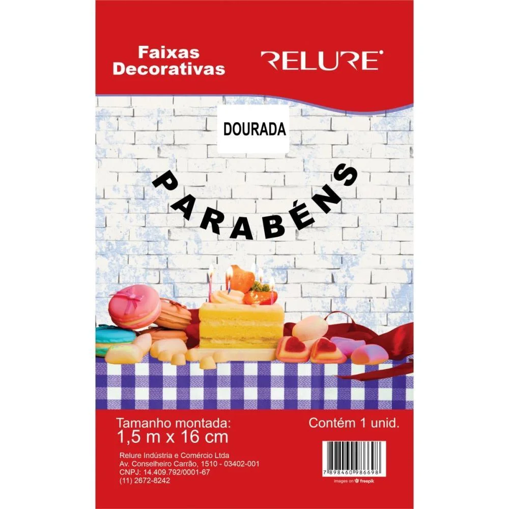 FAIXA DECORATIVA PARABENS OURO 1,5MX16CM C/CORD HONEY (UNIDADE) - imagem 3