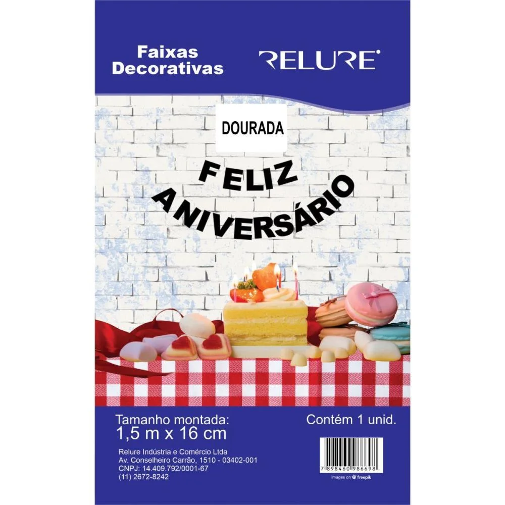 FAIXA DECORATIVA FELIZ ANIVERSARIO OURO 1,5MX16 HONEY (UNIDADE) - imagem 3