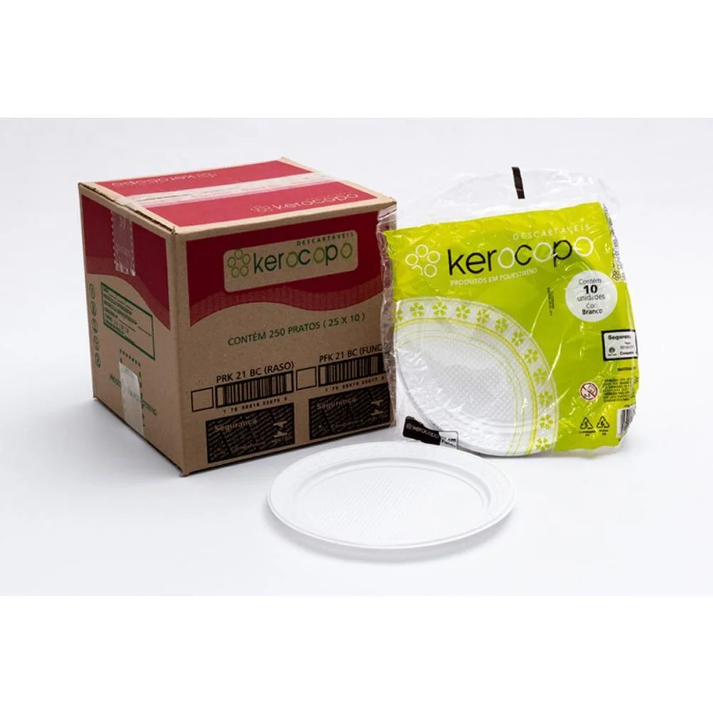 PRATO PLASTICO DESCARTAVEL BRANCO RASO 21CM. DIAMETRO KEROCOPO (PCT.C/10) - imagem 4